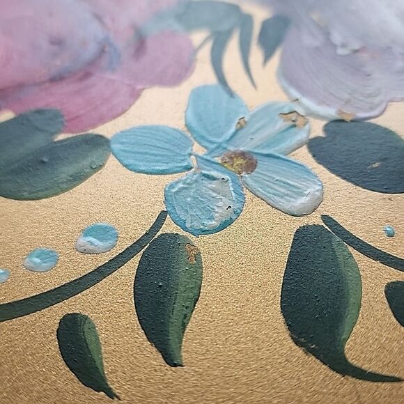 Vintage Handpainted Gold Tone Toleware Tray Coquette - Picture 7 of 8